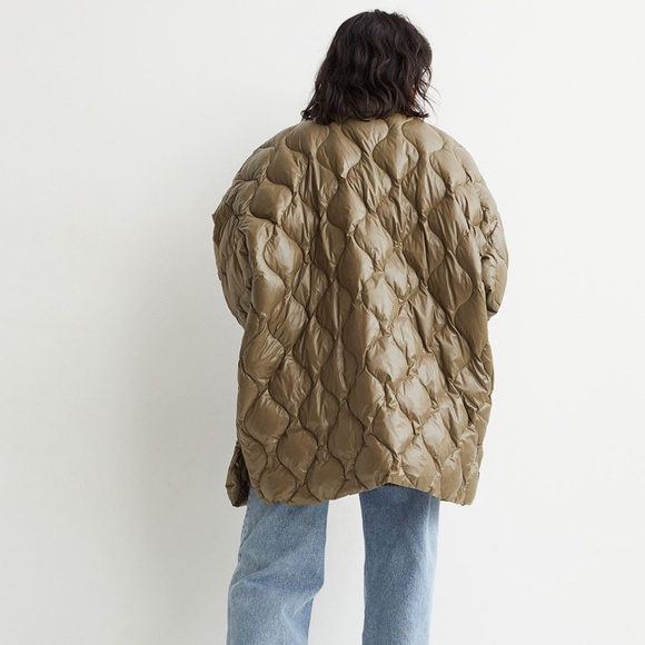 H&M Premium Quilted Down Jacket in Green Size Small S - Picture 4 of 7